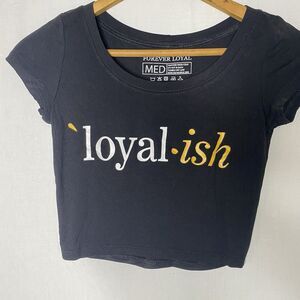 FOREVER LOYAL Cropped T-Shirt Vinyl Graphic Stretchy Tee Womens M Black
